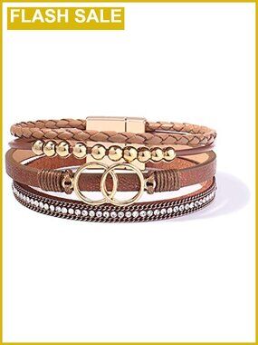 Boho Leather Wrap Bracelet Stackable Infinity Charm Magnetic Clasp